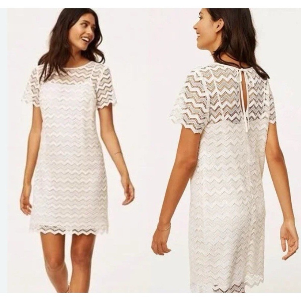 NWOT LOFT Ann Taylor Ivory Lace Dress Short Sleeve‎ Layered  Women's Sz 14